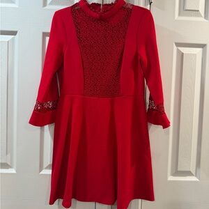 Zara Red Lace-Accent Fit & Flare Dress